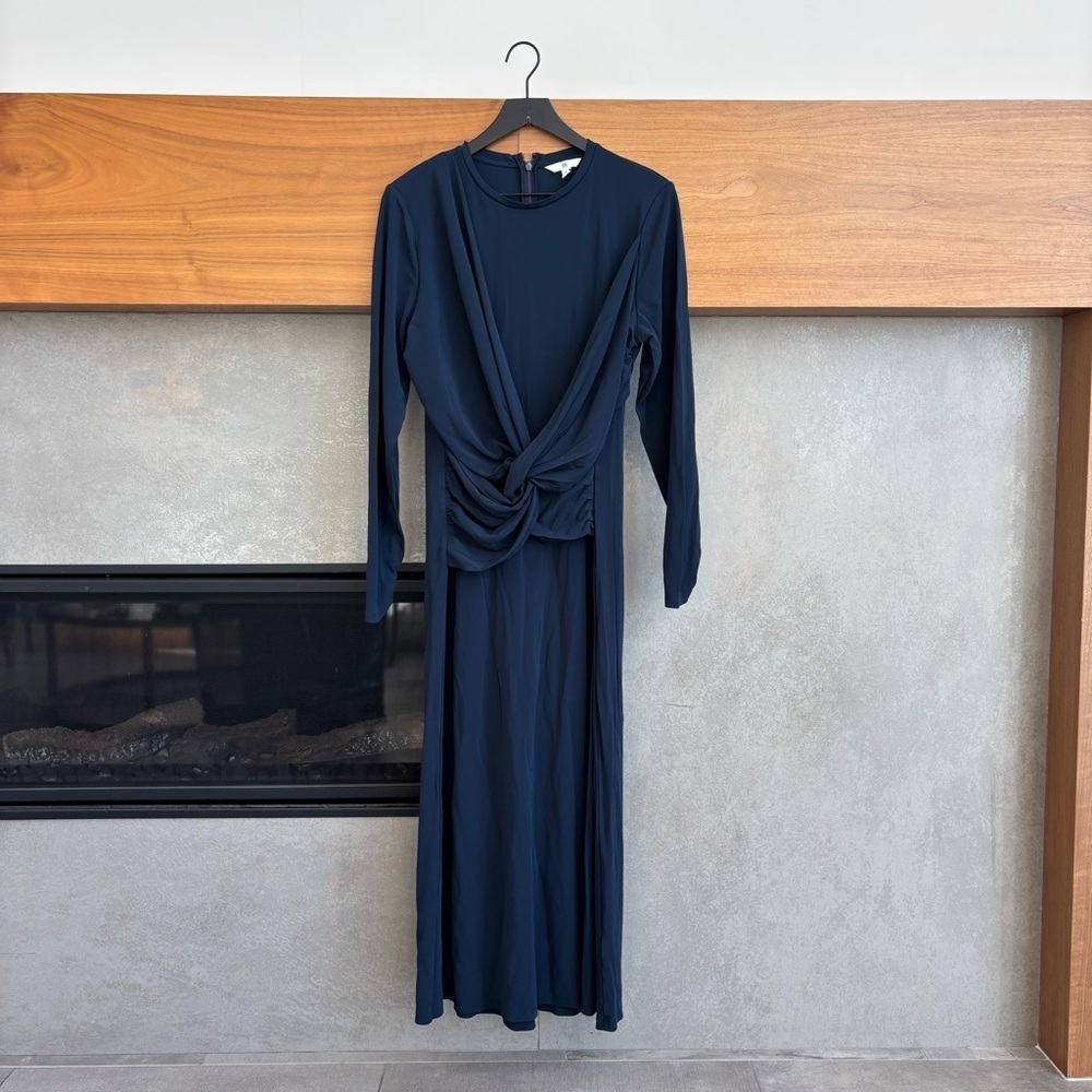 BANANA REPUBLIC NAVY JERSEY KNIT TWIST-FRONT‎ MAXI DRESS, SIZE XL